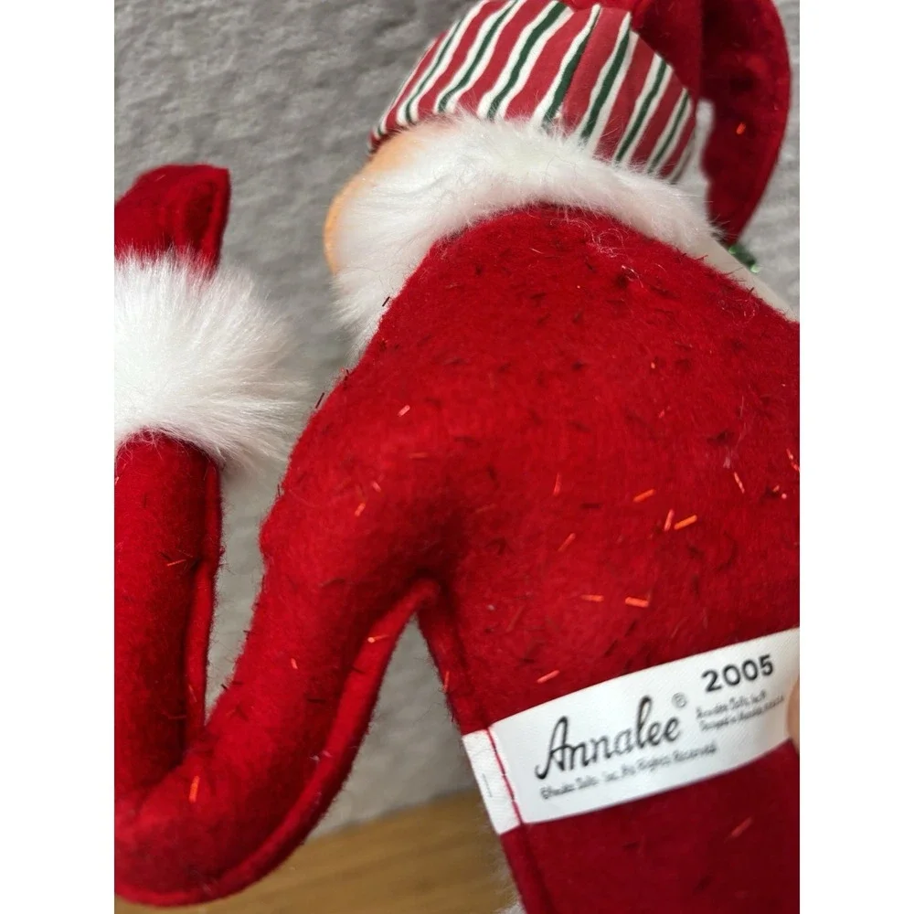 Annalee Christmas elf red green glitter outfit candy cane stripe 2005 15